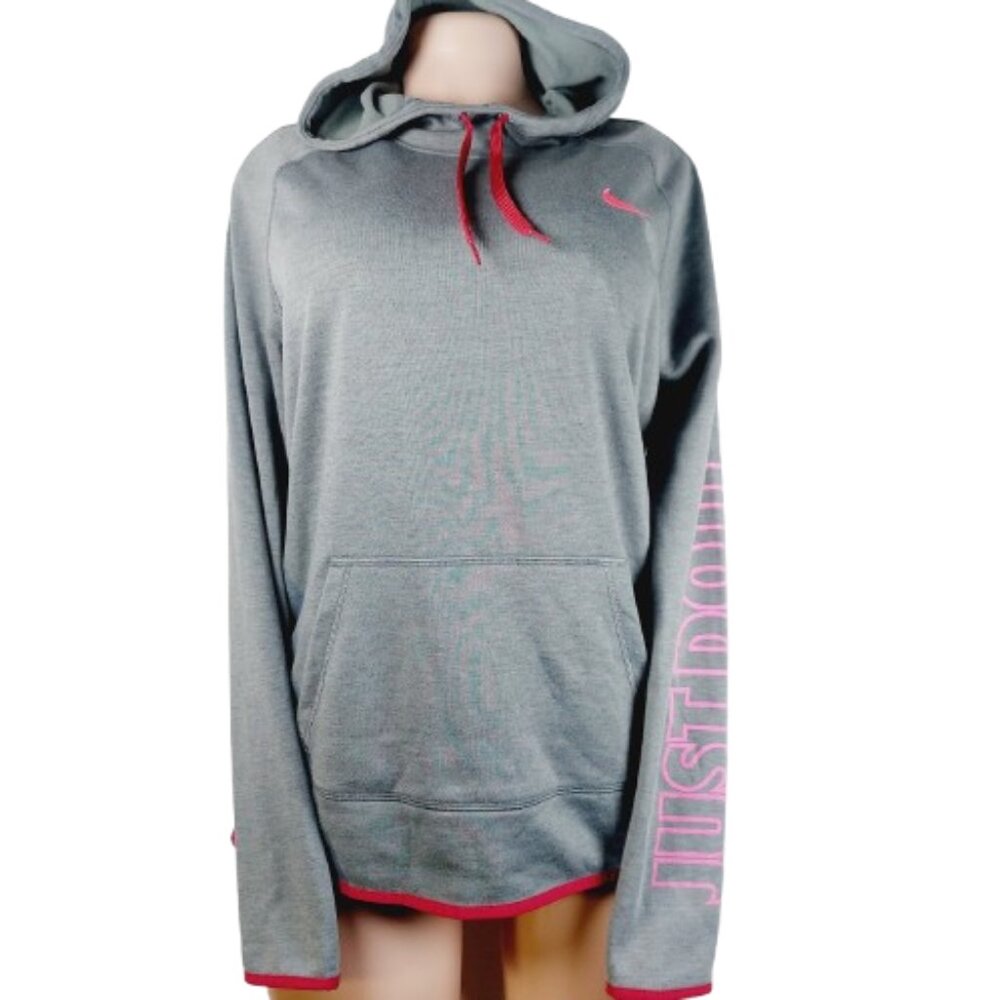 Nike Women's Grey Pink Dri-FIT Just Do It Lightweight Pullover Hoodie Size L